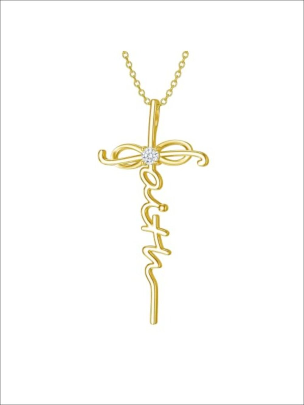 14K Gold Plated Copper 0.1 CT Lab Grown Diamond Faith Cross Necklace